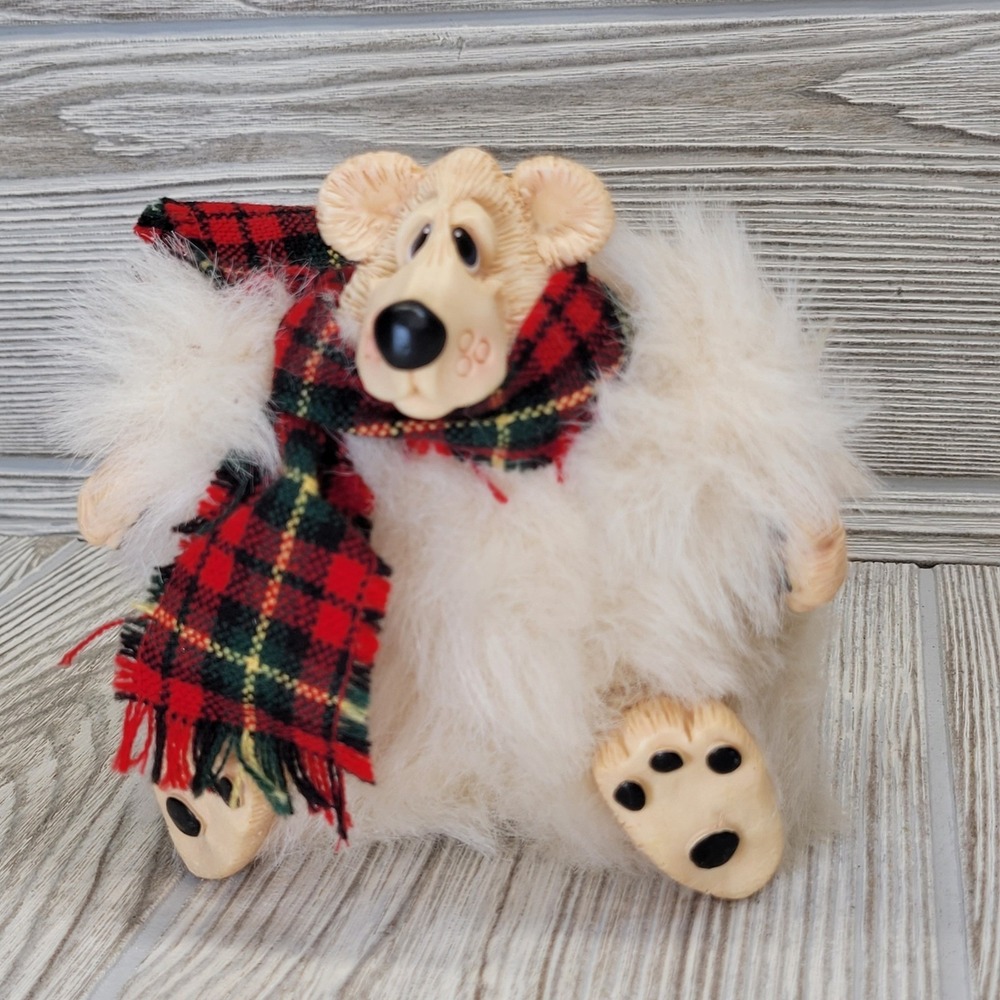 Avalanche Russ‎ Berrie Polar Bear Plush Scarf Christmas Snowball Snow Puff Dog